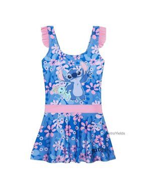Girls One-Piece Swim Dress Skirted Bathing Suit UPF 15 Floral Kawaii